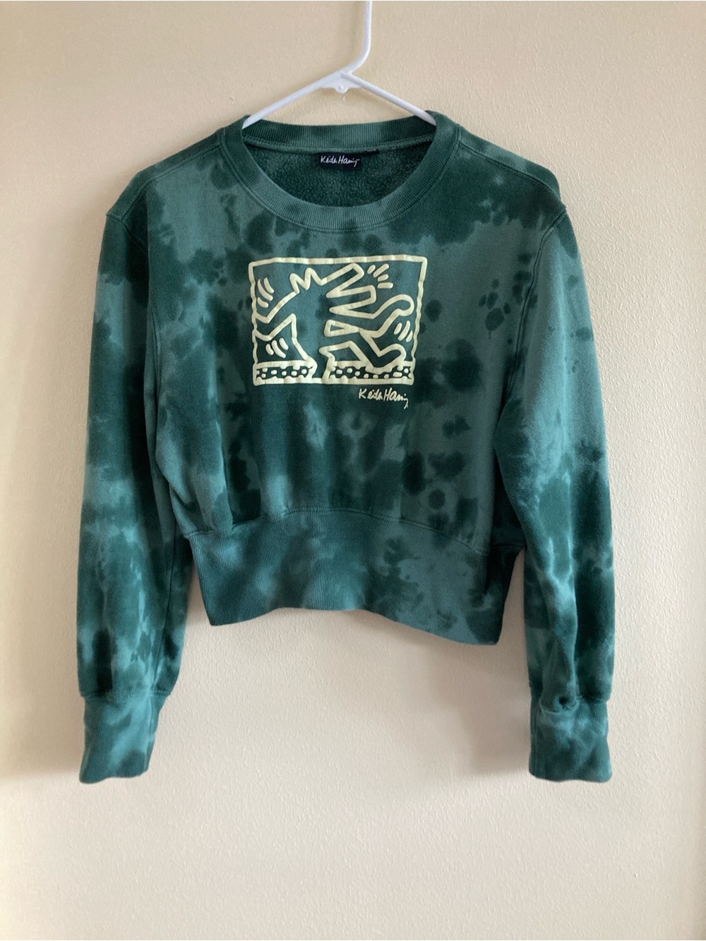 Keith Haring Green Tie-Dye Cropped Sweatshirt